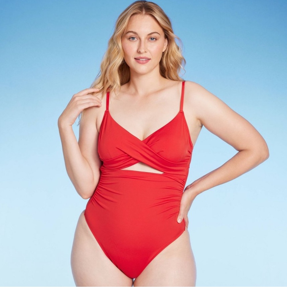 Shade & Shore Twist Detail High Leg One Piece Swimsuit, Size 38D - NWT